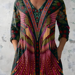 Jayla printed long blouse with long sleeves and V-neck