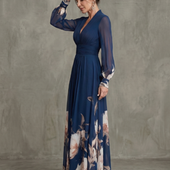 Ziva Pleated Sheer Sleeves Maxi Dress