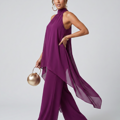 Zareen Asymmetric Tunic Top Wide Leg Pants Set