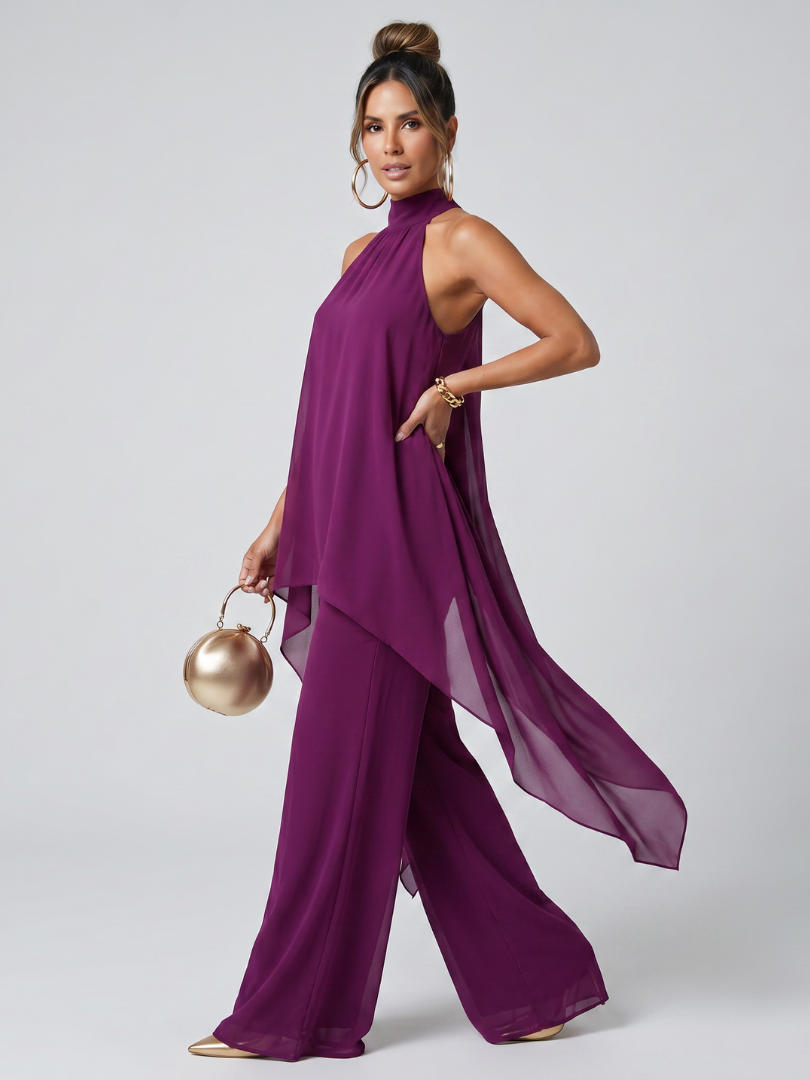 Zareen Asymmetric Tunic Top Wide Leg Pants Set