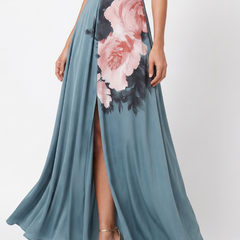 Olympas Halter Bodice Floral Skirt Maxi Dress