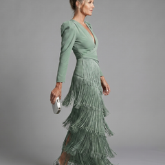 Samara Long Sleeve Soft Fringe Skirt Midi Dress