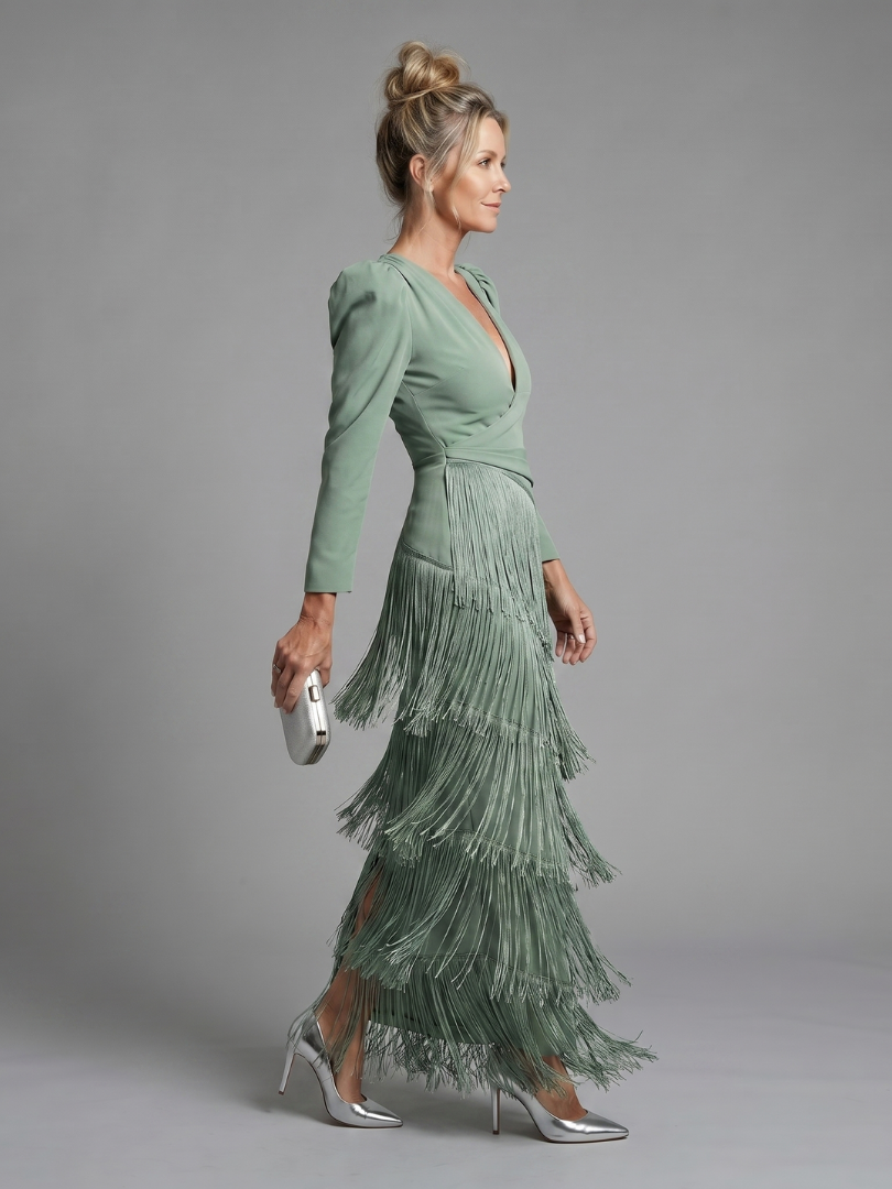 Samara Long Sleeve Soft Fringe Skirt Midi Dress
