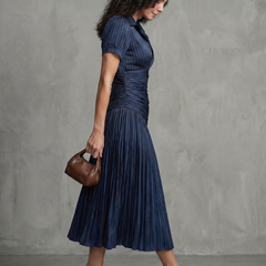 Theodora Pleated Waistline Stripe Midi Dress