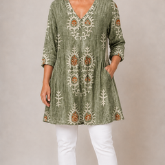 Everly long blouse with V-neck, floral print