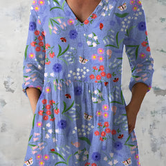 Josie purple long blouse showing the V-neckline