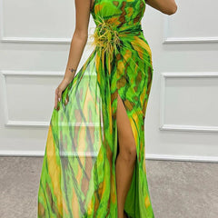 Felicity Vibrant Draped Maxi Dress with Side Slit