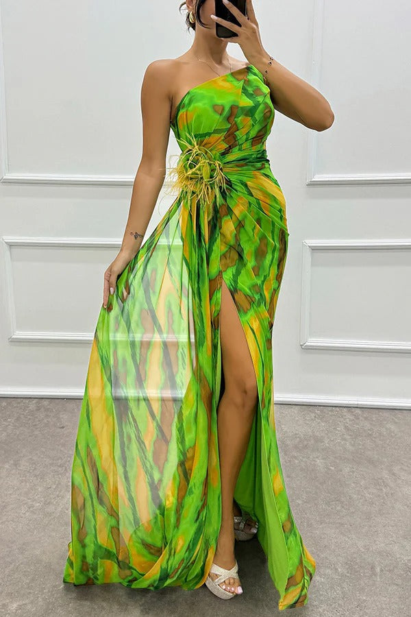 Felicity Vibrant Draped Maxi Dress with Side Slit