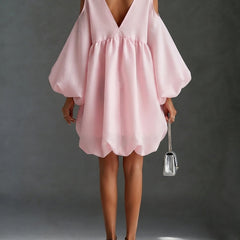 Lynette Cold-Shoulder Balloon-Sleeve Mini Dress