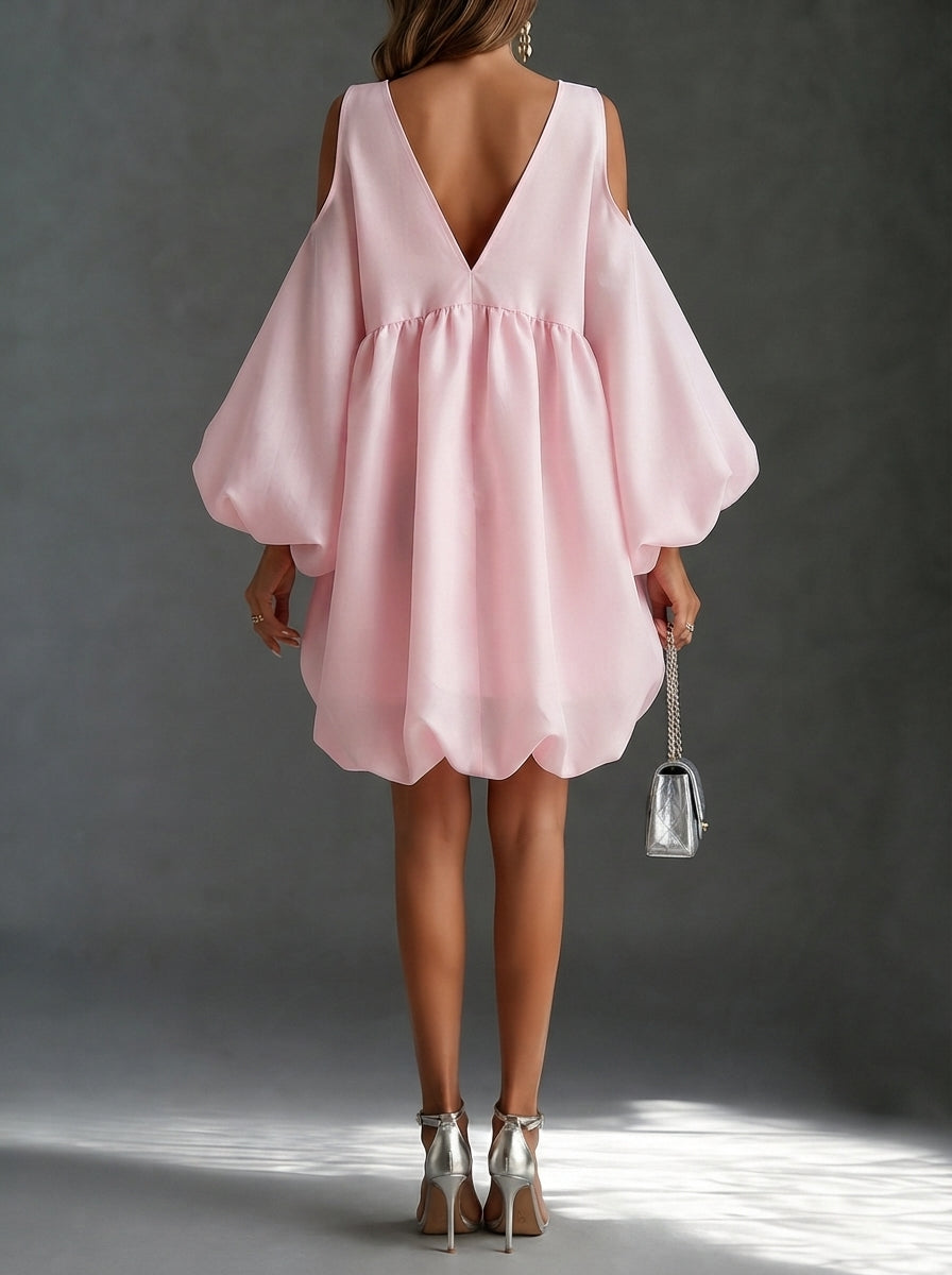 Lynette Cold-Shoulder Balloon-Sleeve Mini Dress