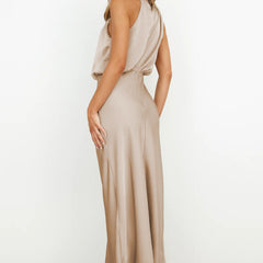 Estella Draped Dress with High Neckline