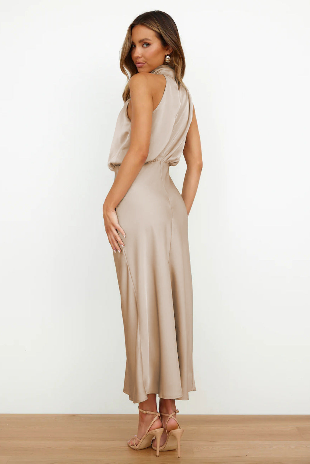 Estella Draped Dress with High Neckline