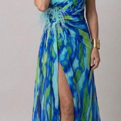 Felicity Vibrant Draped Maxi Dress with Side Slit