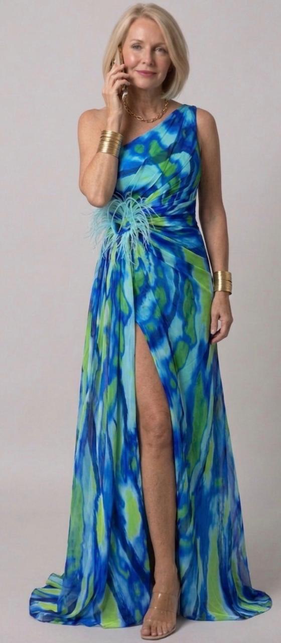 Felicity Vibrant Draped Maxi Dress with Side Slit