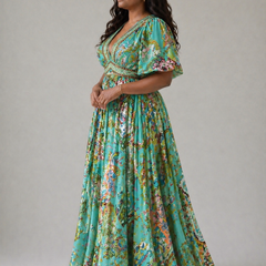Amelia Airy Maxi Dress With Puff Sleeves And V-Neck
