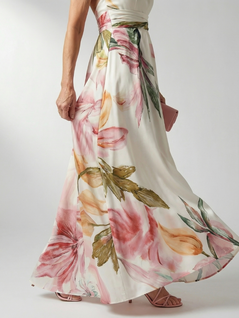 Amiel Light Floral Maxi Dress with Halter Neckline
