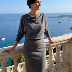 Ursula Draped Neckline Fitted Skirt Midi Dress
