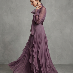 Demetria Tie Neck Ruffle Tiered Maxi Dress
