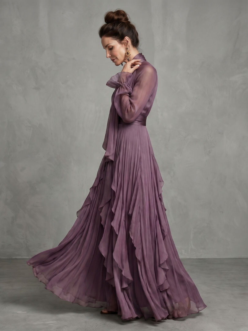 Demetria Tie Neck Ruffle Tiered Maxi Dress