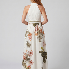Meadow Draped Halter Botanical Panel Maxi Dress