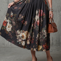 Amara High Neck Keyhole Floral Pleated Midi Dress