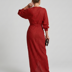 Fable Long Sleeve Wrap Overlap Skirt Midi Dress