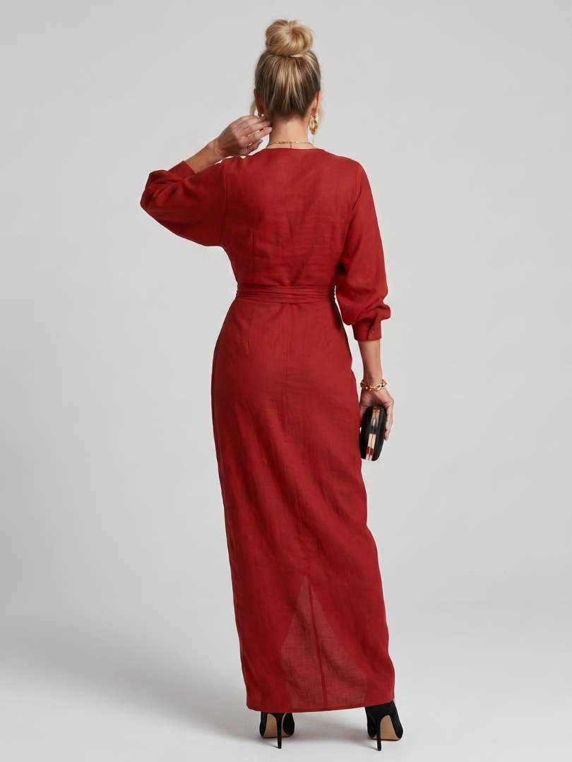 Fable Long Sleeve Wrap Overlap Skirt Midi Dress