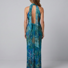 Juniper Keyhole Halter Sleeveless Maxi Dress