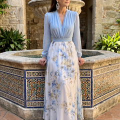 Augusta V Neck Sheer Bodice Floral Maxi Dress