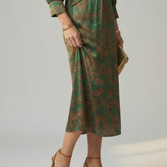 Lune Natural Wrap Midi Dress with Long Sleeves