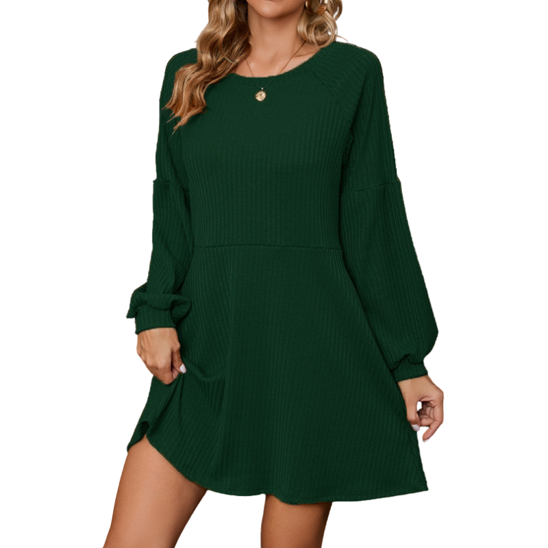 Ribbed dress styled with boots