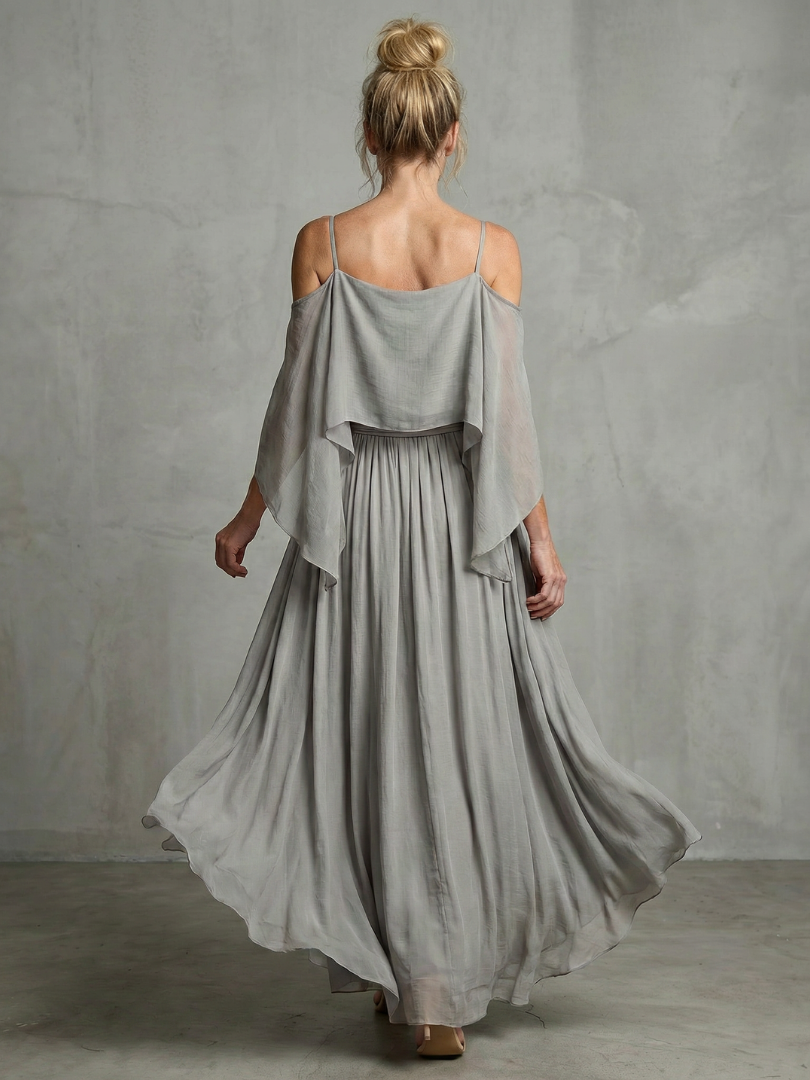 Rosalie Layered Drape Cold Shoulder Top Wide Leg Set