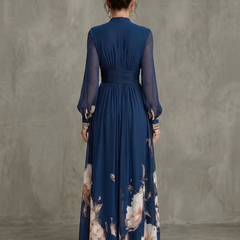 Ziva Pleated Sheer Sleeves Maxi Dress