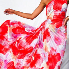 Celeste Vibrant Tropical Evening Dress with One-Shoulder Neckline