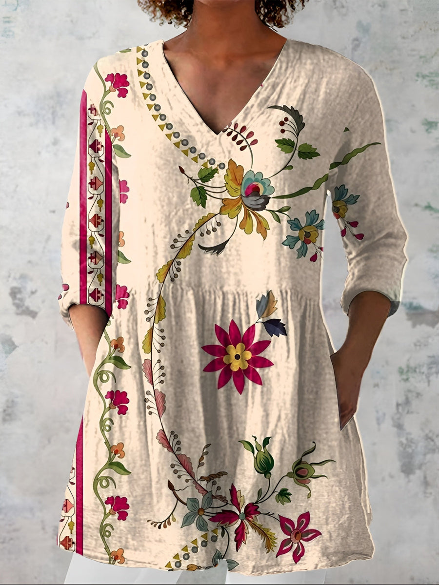 Model wearing the Lottie beige long blouse