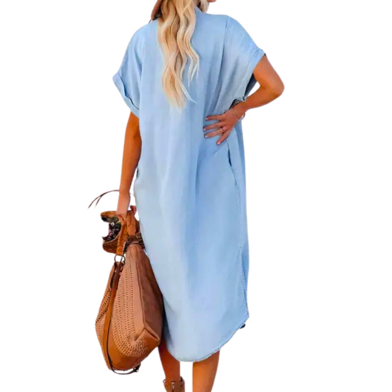 Ada loose midi shirt dress, button front detail