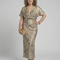 Coralie Abstract Print V Neck Twist Waist Midi Dress