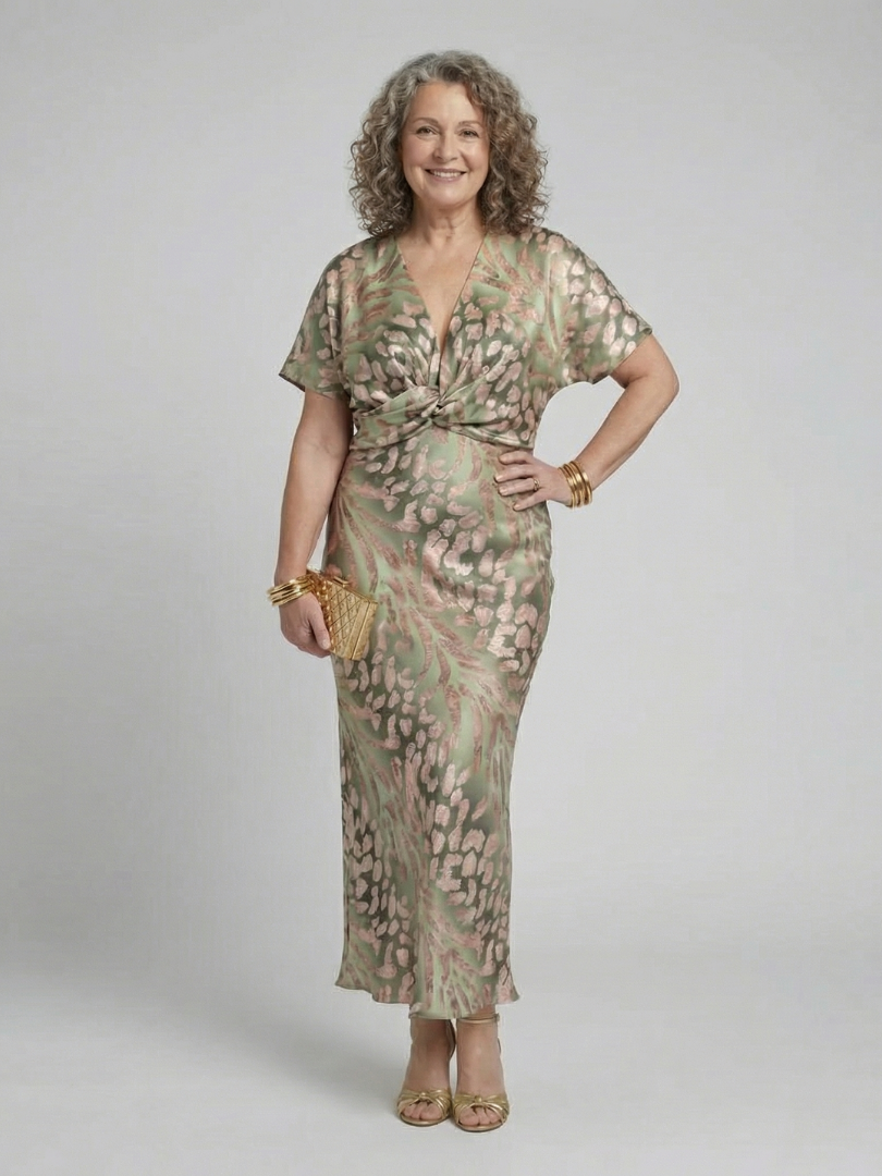 Coralie Abstract Print V Neck Twist Waist Midi Dress