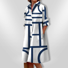 Chezka geometric print midi dress front view