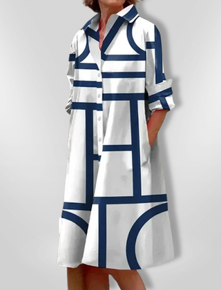 Chezka geometric print midi dress front view