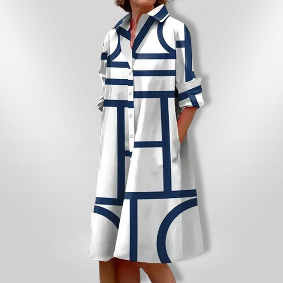 Chezka geometric print midi dress front view