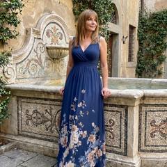 Valentina Sleeveless V Neck Soft Floral Hem Midi Dress