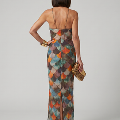 Larkin Fitted Multicolor Scale Pattern Maxi Dress
