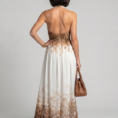 Orlune Pleated White Midi Dress with Long Sleeves