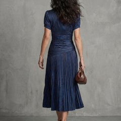 Theodora Pleated Waistline Stripe Midi Dress