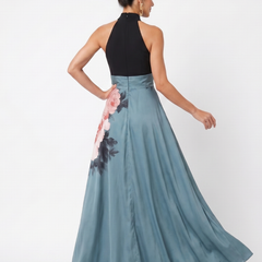 Olympas Halter Bodice Floral Skirt Maxi Dress