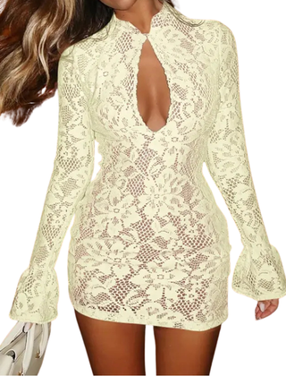 Mock neck bodycon dress with front cutout