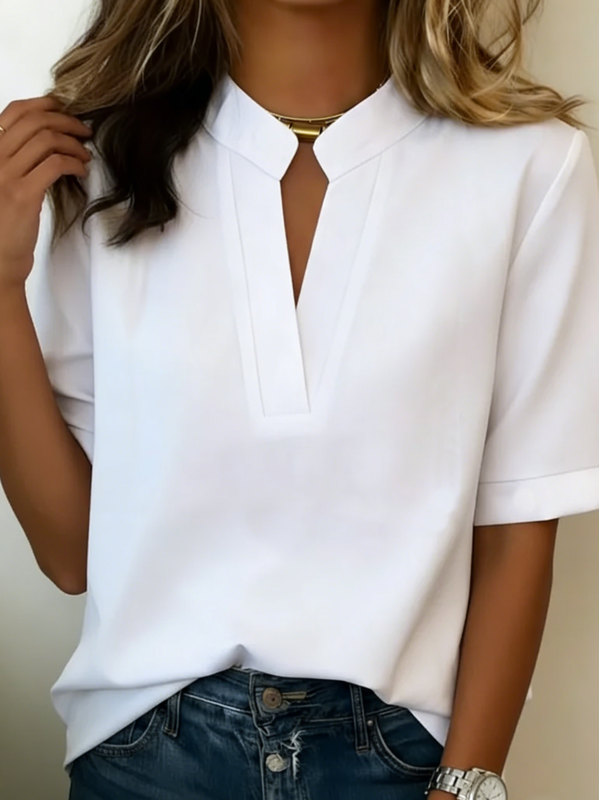 Nadia short sleeve relaxed fit shirt in white