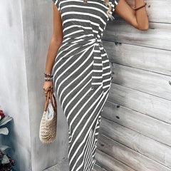 Matilda dress in light grey stripe