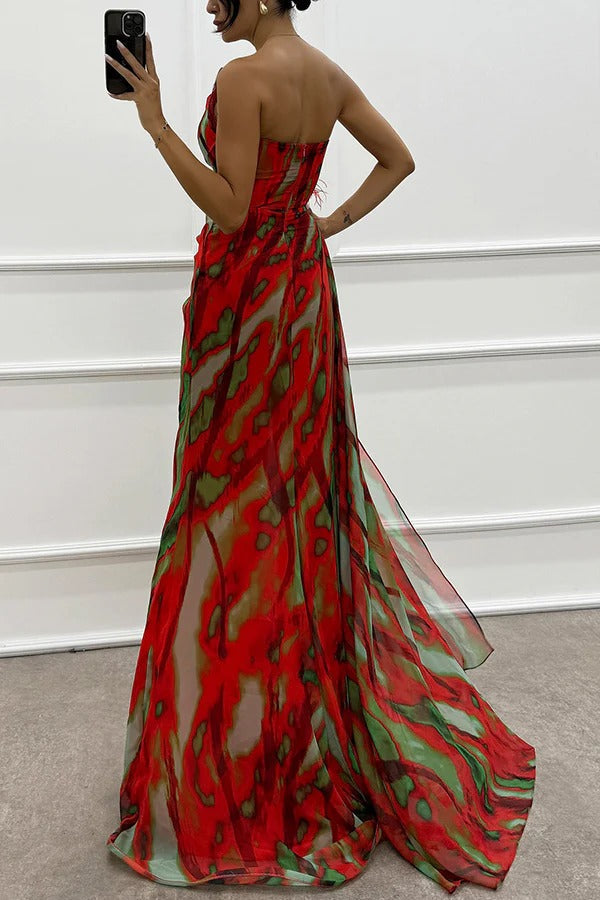 Felicity Vibrant Draped Maxi Dress with Side Slit
